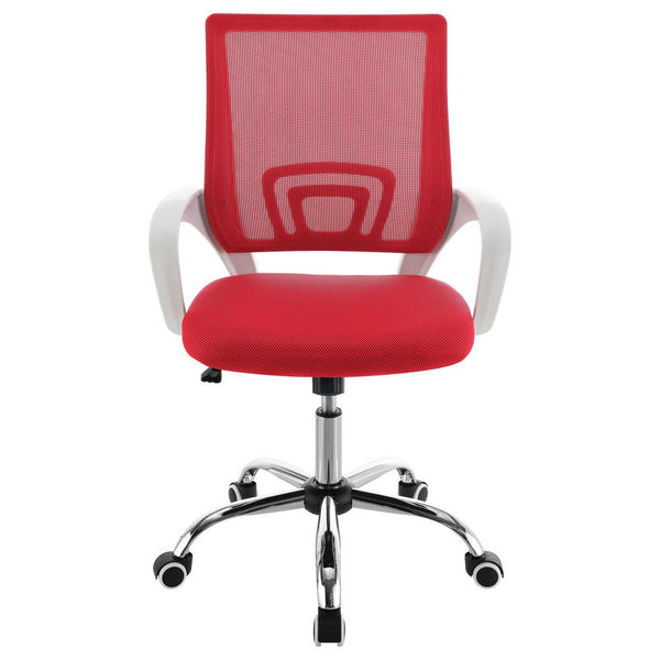 Benzara Fera Rolling Office Chair Adjustable Chrome Base Red Mesh Fabric -BM329151