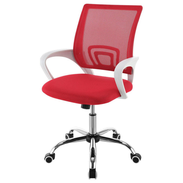 Benzara Fera Rolling Office Chair Adjustable Chrome Base Red Mesh Fabric -BM329151