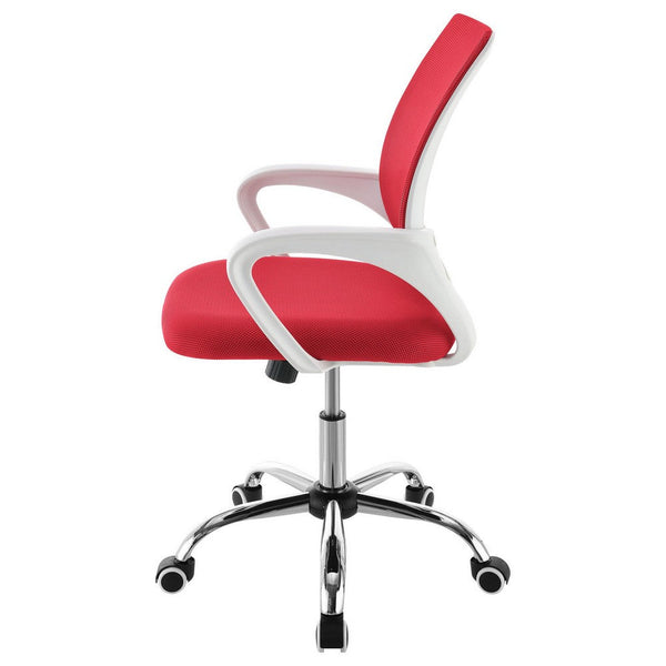 Benzara Fera Rolling Office Chair Adjustable Chrome Base Red Mesh Fabric -BM329151