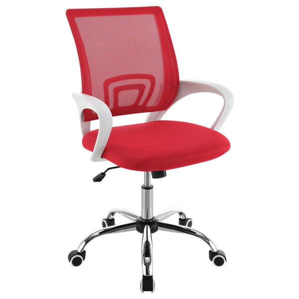 benzara Fera Rolling Office Chair Adjustable Chrome Base Red Mesh Fabric -BM329151