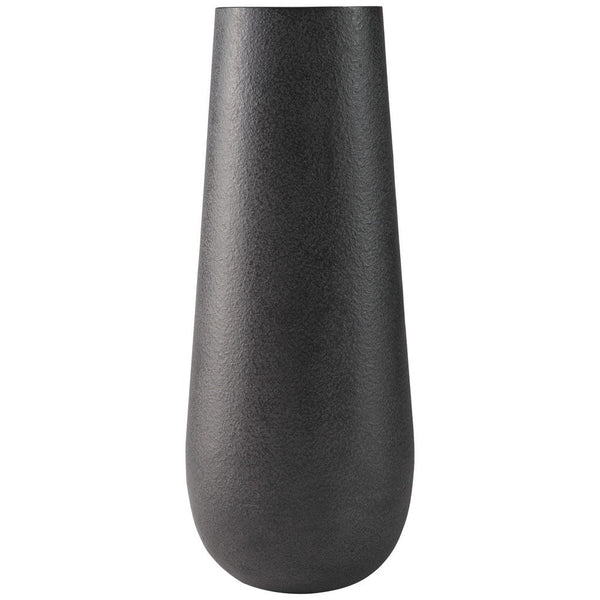 benzara Fin 18 Inch Cylindrical Metal Vase Subtly Textured Antique Blackened Brown - BM283067