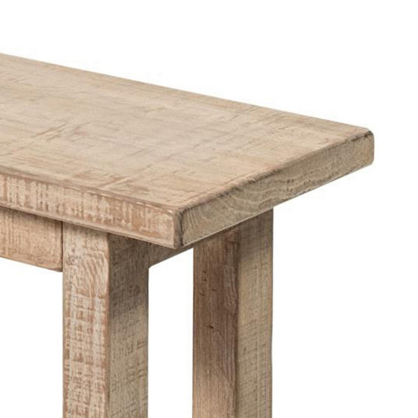 Benzara Fini Dining Bench 64 Inch Pine Wood Frame Sled Base Whitewash Brown -BM326611