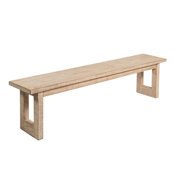 benzara Fini Dining Bench 64 Inch Pine Wood Frame Sled Base Whitewash Brown -BM326611