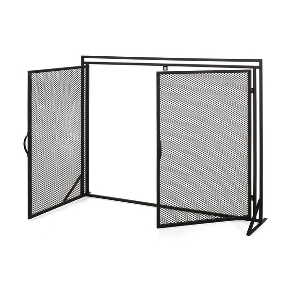 Benzara Fireplace Screen 2 Doors Open Diamond Mesh Design Matte Black Iron -BM324999