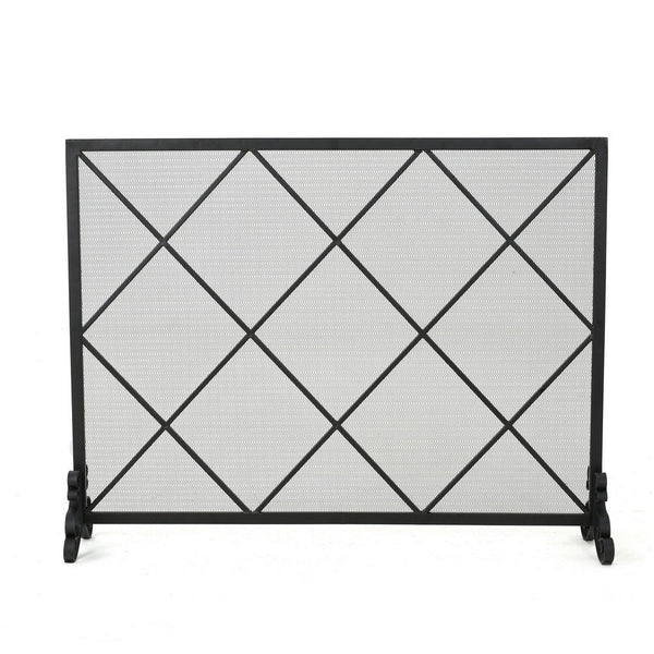 Benzara Fireplace Screen Classic Diamond Shape With Mesh 41x32 Black Finish -BM324932
