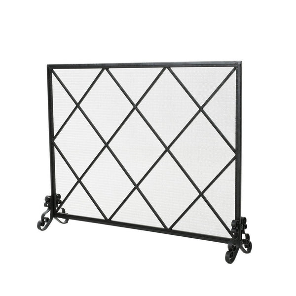 Benzara Fireplace Screen Classic Diamond Shape With Mesh 41x32 Black Finish -BM324932
