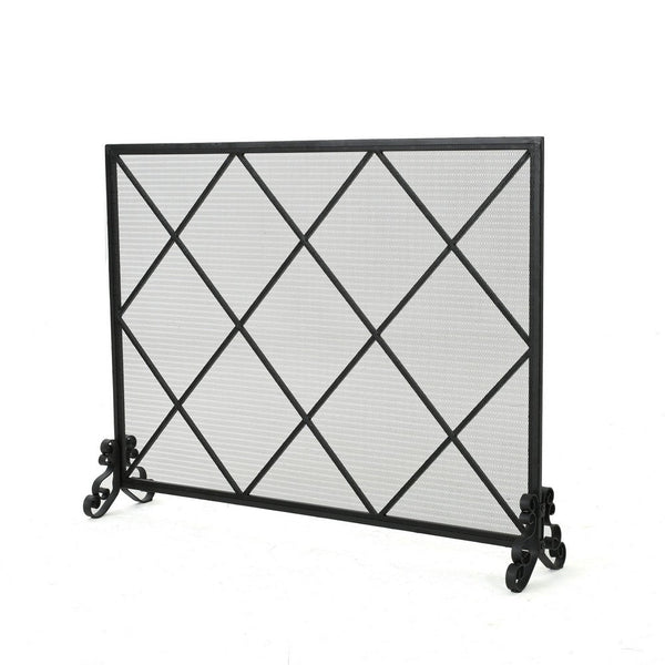 benzara Fireplace Screen Classic Diamond Shape with Mesh 41x32 Black Finish -BM324932