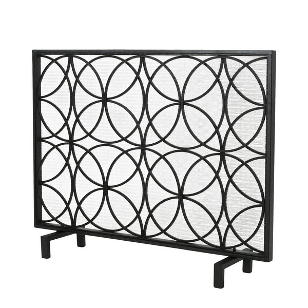 Benzara Fireplace Screen Overlapping Circles W Mesh 41x31 Matte Black Frame -BM324940