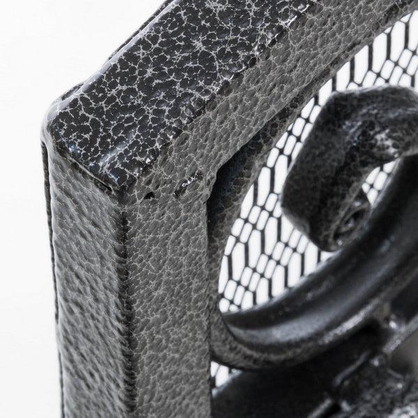 Benzara Fireplace Screen Scrollwork Mesh Design Iron W Black Silver Finish -BM324925