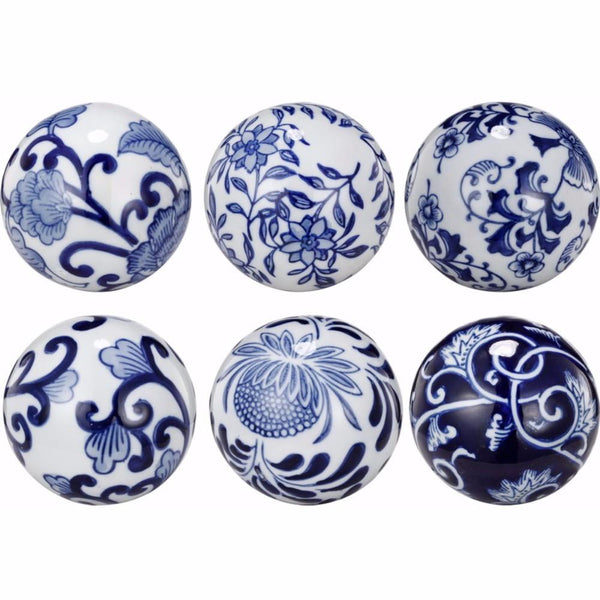 Benzara Flashy Ceramic Decorative Orbs Blue And White Set Of 6 - BM154492