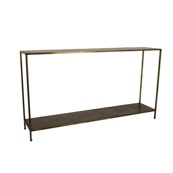 Benzara Fleur Plant Stand Console Lower Shelf Slim Brown Metal Frame 54 Inch -BM330153