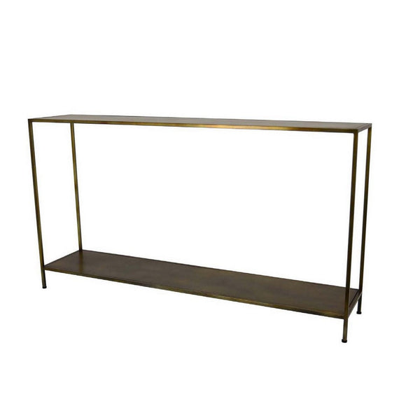 Benzara Fleur Plant Stand Console Lower Shelf Slim Brown Metal Frame 54 Inch -BM330153