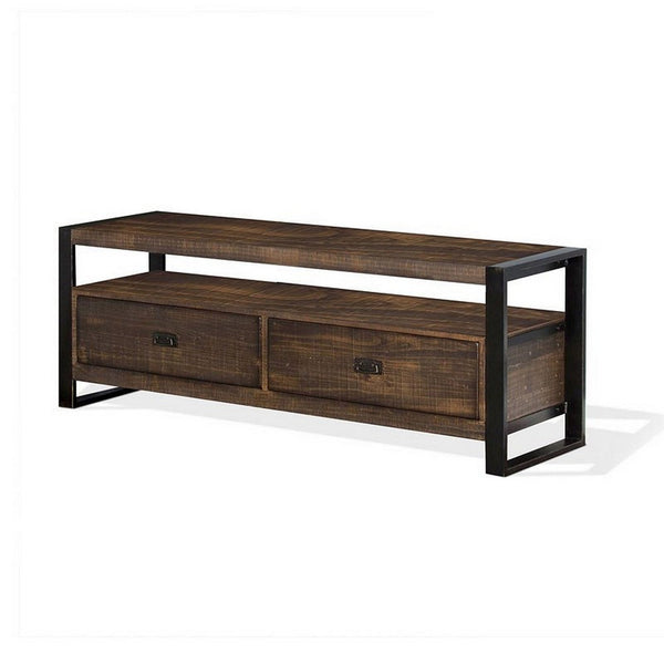 Benzara Flint TV Media Console 3 Drawers 2 Shelves Dark Brown Wood 64 Inch -BM325529