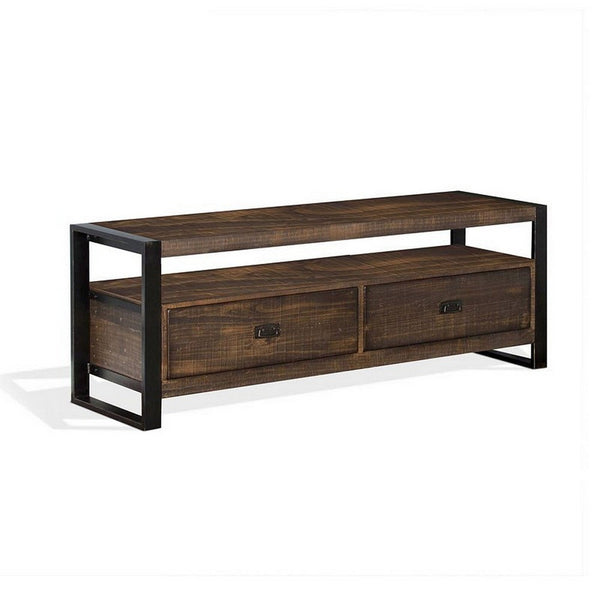 benzara Flint TV Media Console 3 Drawers 2 Shelves Dark Brown Wood 64 Inch -BM325529