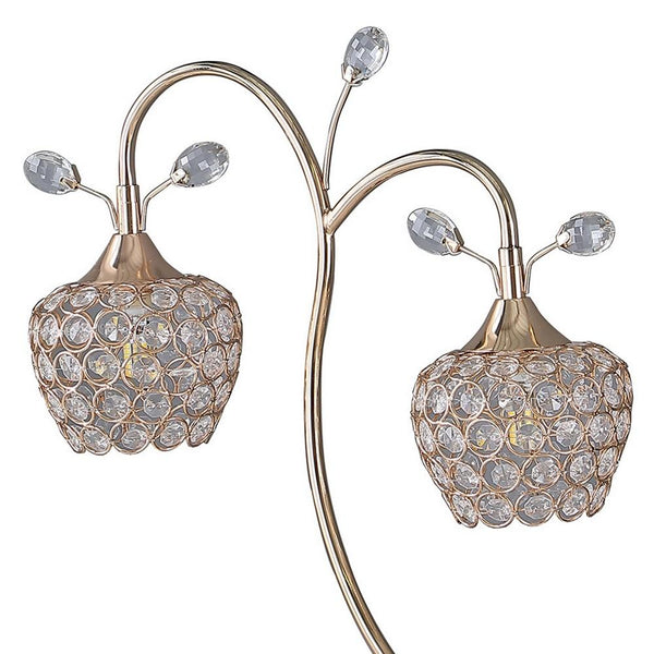 Benzara Floral Tree Design Metal Table Lamp With Dome Shade And Crystals Gold - BM233923