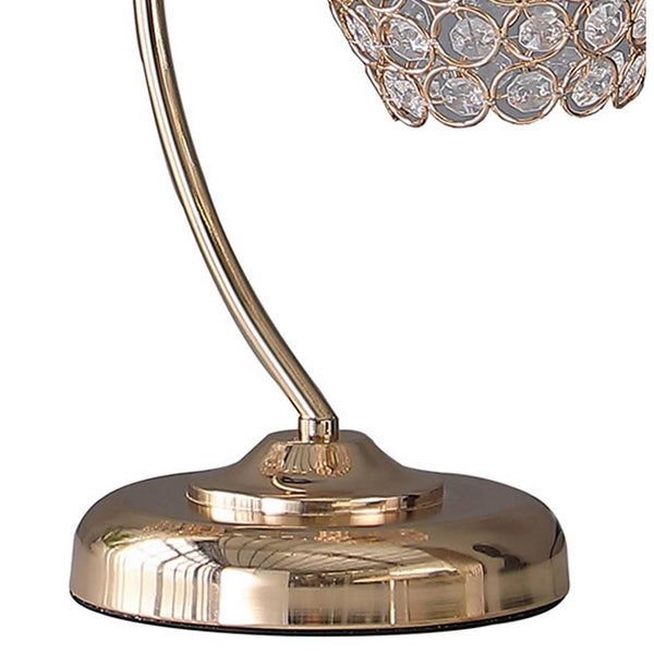 Benzara Floral Tree Design Metal Table Lamp With Dome Shade And Crystals Gold - BM233923