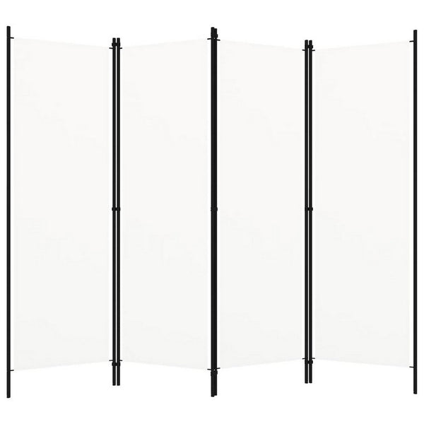 Benzara Folding Room Divider 79x71 White Fabric Black Iron Frame 4 Panels -BM325679