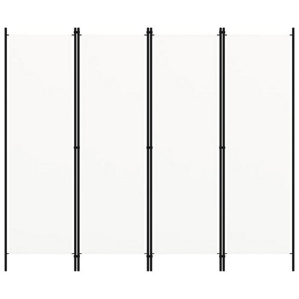 Benzara Folding Room Divider 79x71 White Fabric Black Iron Frame 4 Panels -BM325679