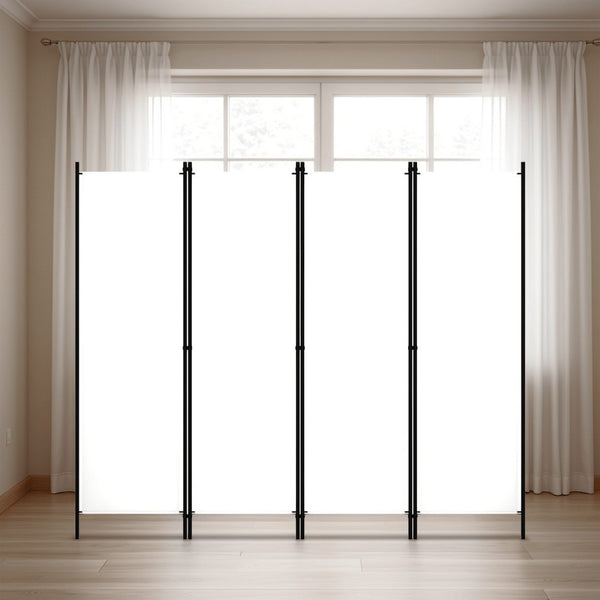 benzara Folding Room Divider 79x71 White Fabric Black Iron Frame 4 Panels -BM325679
