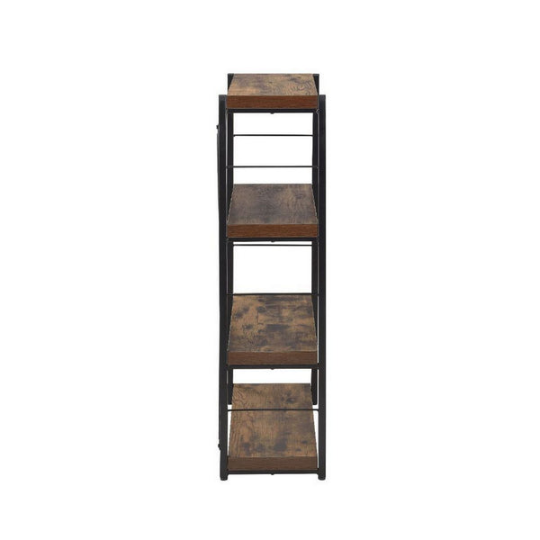 Benzara Four Tiered Metal Framed Wooden Bookshelf Weathered Oak Brown And Black - BM191429