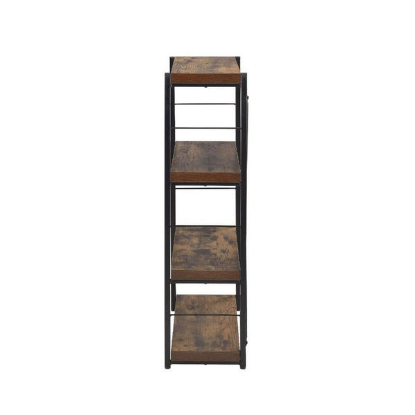Benzara Four Tiered Metal Framed Wooden Bookshelf Weathered Oak Brown And Black - BM191429