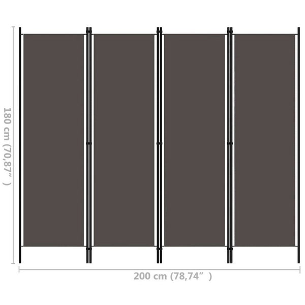 Benzara Freestanding Room Divider With 4 Panels Dark Gray Fabric 71x79 Iron -BM325719