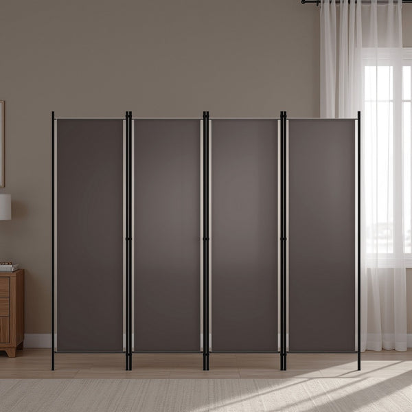 benzara Freestanding Room Divider with 4 Panels Dark Gray Fabric 71x79 Iron -BM325719