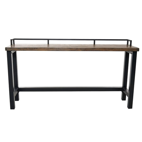 Benzara Fyan Counter Table W Rails Black Iron Base 71 Inch Rectangular Top -BM326572