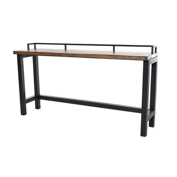Benzara Fyan Counter Table W Rails Black Iron Base 71 Inch Rectangular Top -BM326572