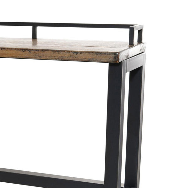 Benzara Fyan Counter Table W Rails Black Iron Base 71 Inch Rectangular Top -BM326572