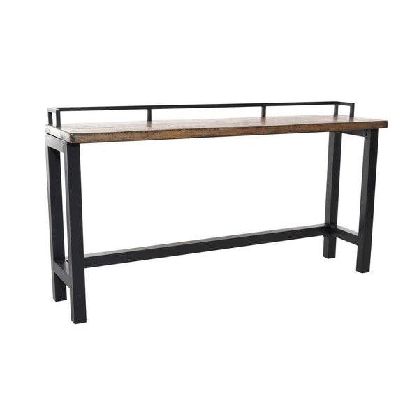 benzara Fyan Counter Table w Rails Black Iron Base 71 Inch Rectangular Top -BM326572