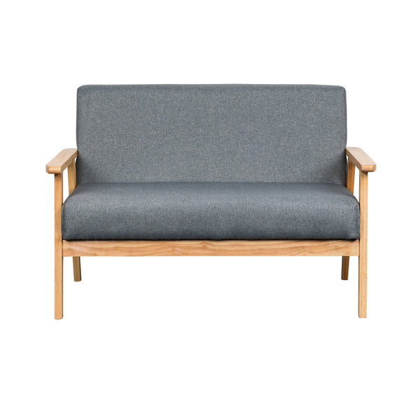 Benzara Gala 45 Inch Modern Loveseat Bench Gray Fabric Natural Brown Wood Frame - BM293957