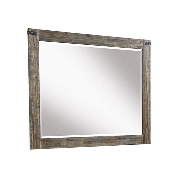 Benzara Galle 38 X 50 Dresser Mirror Rectangular Metal Accents Walnut Brown Wood - BM309564