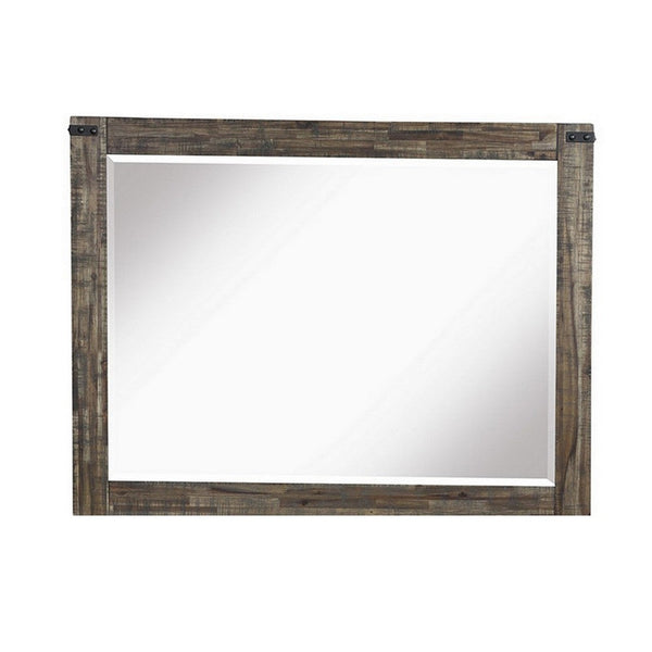 Benzara Galle 38 X 50 Dresser Mirror Rectangular Metal Accents Walnut Brown Wood - BM309564