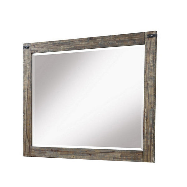 Benzara Galle 38 X 50 Dresser Mirror Rectangular Metal Accents Walnut Brown Wood - BM309564