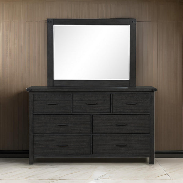 Benzara Galle 38 X 50 Dresser Mirror Rectangular Metal Accents Dark Gray Wood - BM309566