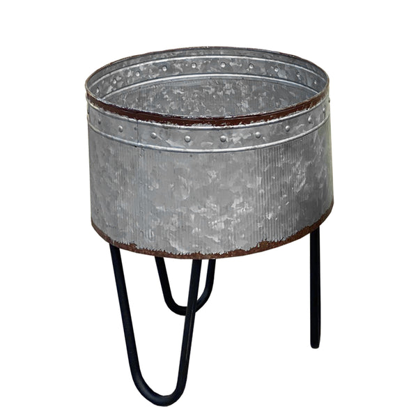 Benzara Galvanized Sheet Planter Tubs Iron Powder Coated Hairpin Legs Set Of 3 Gray Black - BM154147