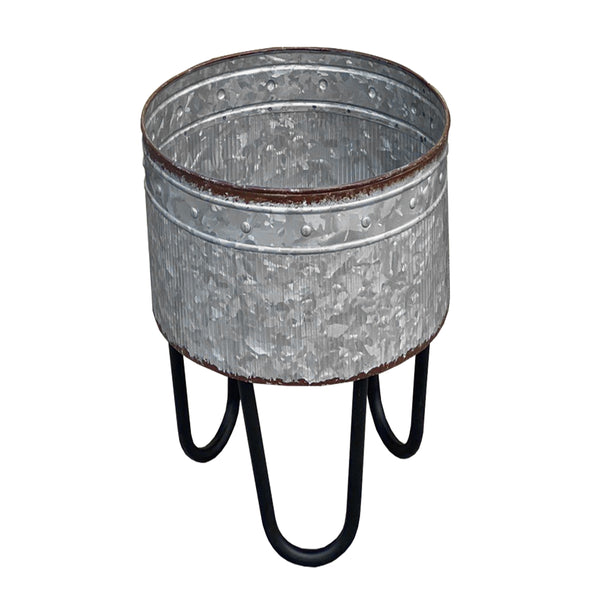 Benzara Galvanized Sheet Planter Tubs Iron Powder Coated Hairpin Legs Set Of 3 Gray Black - BM154147