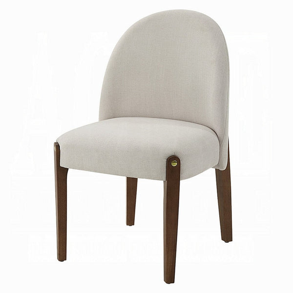 Benzara Gamo Set Of 2 Side Dining Chair Brown Rubberwood Soft White Fabric -BM333073