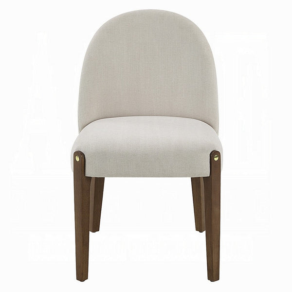 Benzara Gamo Set Of 2 Side Dining Chair Brown Rubberwood Soft White Fabric -BM333073