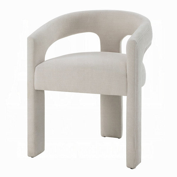 Benzara Gamo Set Of 2 Side Dining Chair Rounded Back Modern White Chenille -BM333072