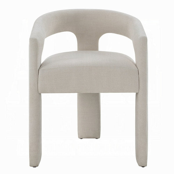 Benzara Gamo Set Of 2 Side Dining Chair Rounded Back Modern White Chenille -BM333072