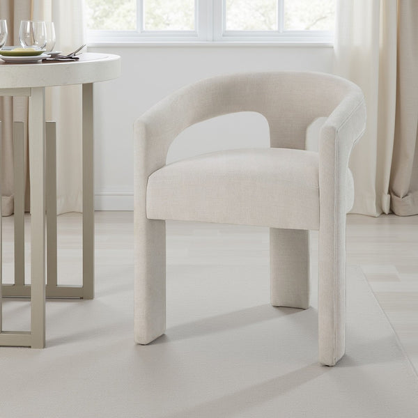 benzara Gamo Set of 2 Side Dining Chair Rounded Back Modern White Chenille -BM333072