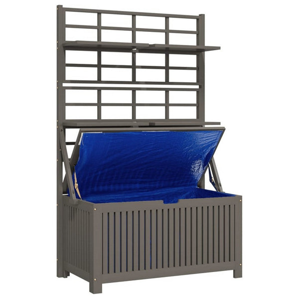 Benzara Garden Storage Box With Trellis Shelves Gray Acacia Wood 63 Inch -BM326435