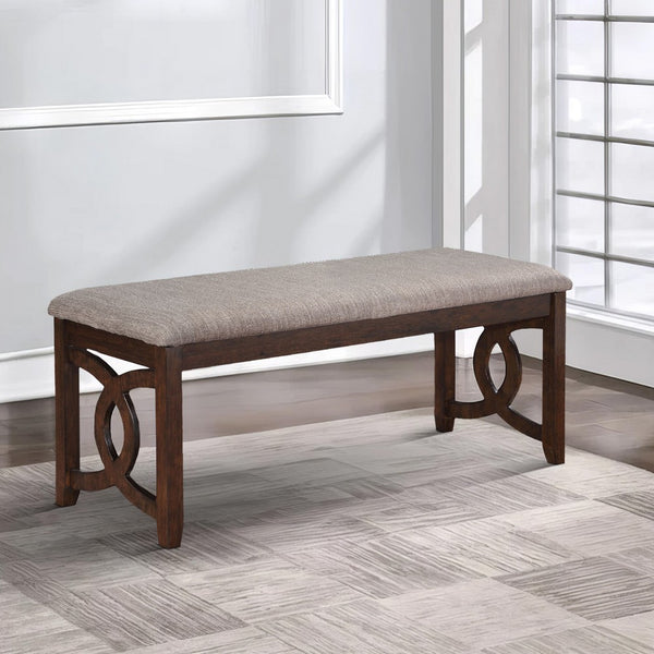 benzara Gary 46 Inch Wood Bench with Fabric Seat Cherry Brown - BM272088