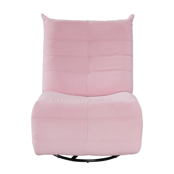 Benzara Gea 35 Inch Swivel Recliner Chair Tufted Pink Corduroy Solid Wood - BM314849