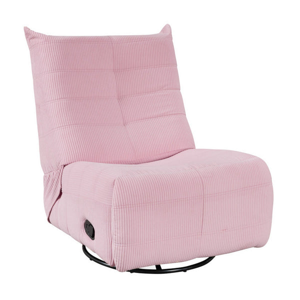 benzara Gea 35 Inch Swivel Recliner Chair Tufted Pink Corduroy Solid Wood - BM314849