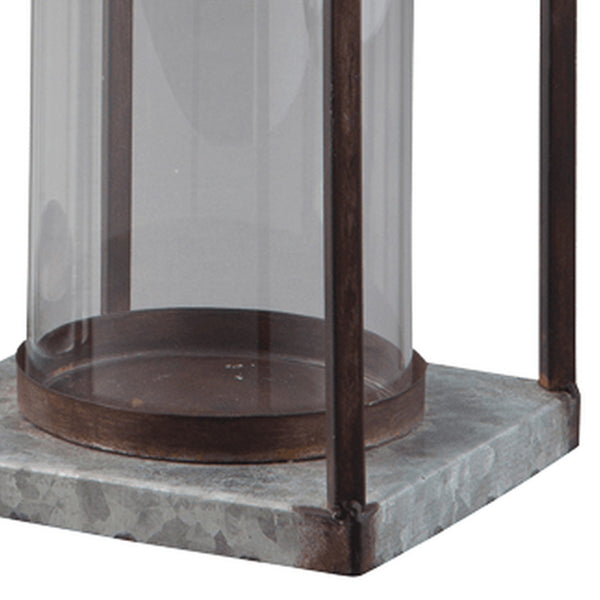 Benzara Geometric Lantern With Glass Hurricane Set Of 2 Black And Gray - BM230988
