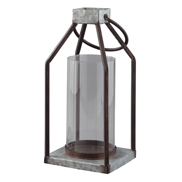 Benzara Geometric Lantern With Glass Hurricane Set Of 2 Black And Gray - BM230988