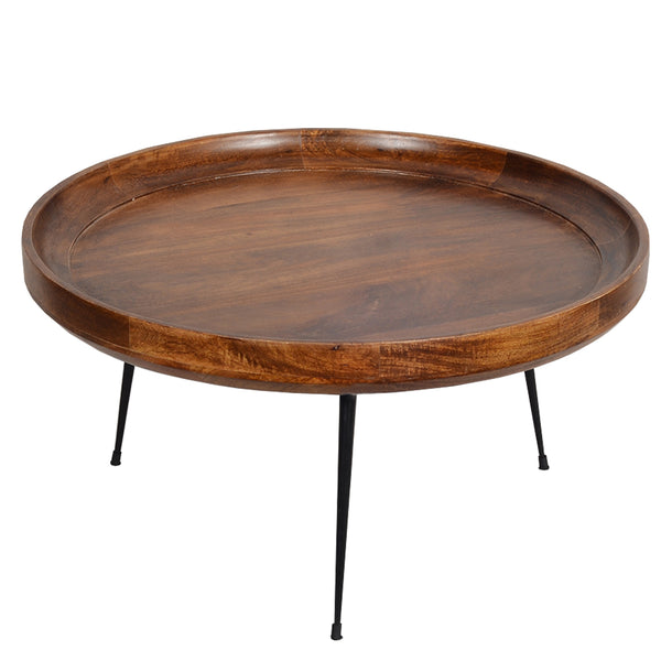 Benzara Gia Round Mango Wood Coffee Table With Splayed Metal Legs Brown And Black- UPT-183000